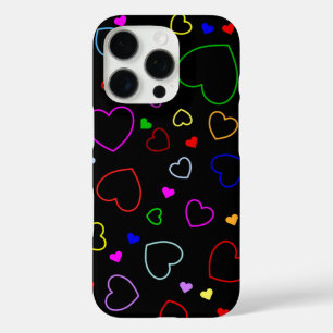 Zwarte iPhone Hoesje met veel kleurrijke harten