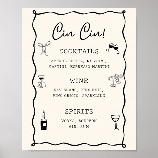 Zwarte Italiaanse Bruidsdouche Cin Cin Bar Poster (Voorkant)