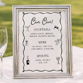 Zwarte Italiaanse Bruiloftsshower Cin Cin Bar Poster