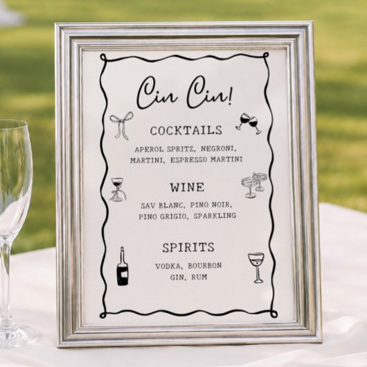 Zwarte Italiaanse Bruiloftsshower Cin Cin Bar Poster
