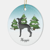 Zwarte Italiaanse dolfijnen in een winterbos Keramisch Ornament (Links)