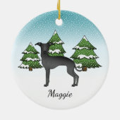 Zwarte Italiaanse dolfijnen in een winterbos Keramisch Ornament (Achterkant)