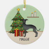 Zwarte Italiaanse dolfijnen met een kerstboom Keramisch Ornament (Voorkant)