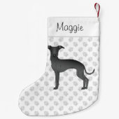 Zwarte Italiaanse Grenshond met aangepaste naam Kleine Kerstsok (Achterkant)