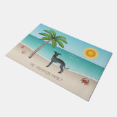 Zwarte Italiaanse Greyhound bij tropische zomerstr Deurmat (Schuin)