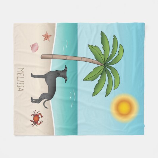 Zwarte Italiaanse Greyhound bij tropische zomerstr Fleece Deken (Voorkant (Horizontaal))