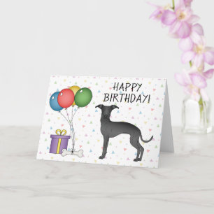 Zwarte Italiaanse Greyhound Cartoon Dog Happy Birt Kaart