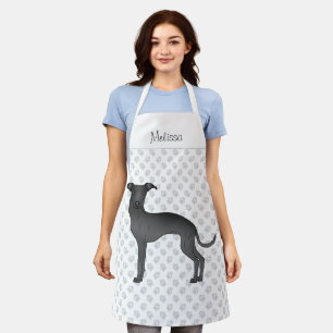 Zwarte Italiaanse Greyhound Cartoonhond Met Een Na Schort