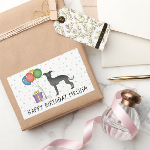 Zwarte Italiaanse Greyhound Cute Dog - Happy Birth Rechthoekige Sticker