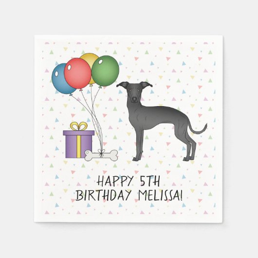 Zwarte Italiaanse Greyhound Cute Dog - Happy Birth Servet (Voorkant)