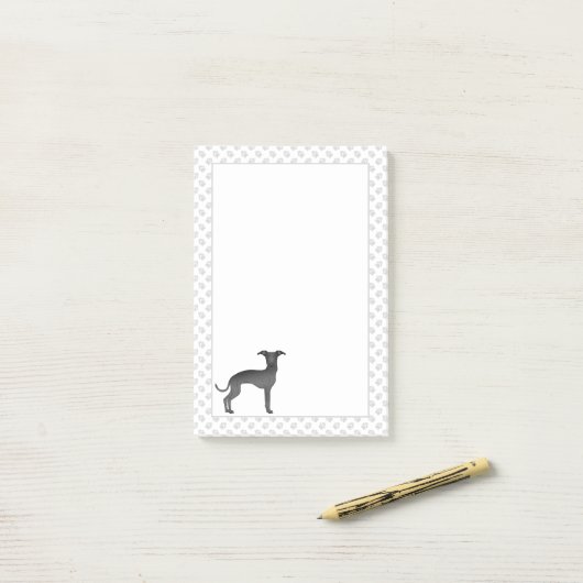 Zwarte Italiaanse Greyhound Lieve Cartoonhond Met Post-it® Notes (Op bureau)