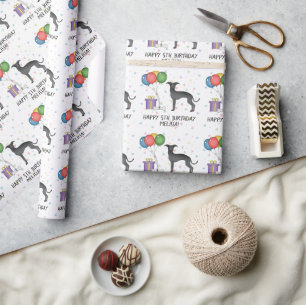 Zwarte Italiaanse Greyhound Mopshond - Gefelicitee Cadeaupapier