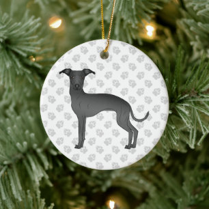 Zwarte Italiaanse Greyhound Schattige Cartoon Hond Keramisch Ornament