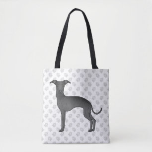 Zwarte Italiaanse Greyhound Schattige Cartoon Hond Tote Bag