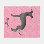 Zwarte Italiaanse snufjes op roze harten Fleece Deken (Voorkant (Horizontaal))