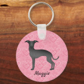 Zwarte Italiaanse snufjes op roze harten Sleutelhanger (Voorkant)