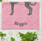 Zwarte Italiaanse snufjes op roze harten Theedoek (Gevouwen)