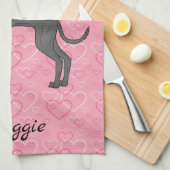 Zwarte Italiaanse snufjes op roze harten Theedoek (Quarter Fold)