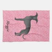 Zwarte Italiaanse snufjes op roze harten Theedoek (Horizontaal)