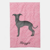 Zwarte Italiaanse snufjes op roze harten Theedoek (Verticaal)