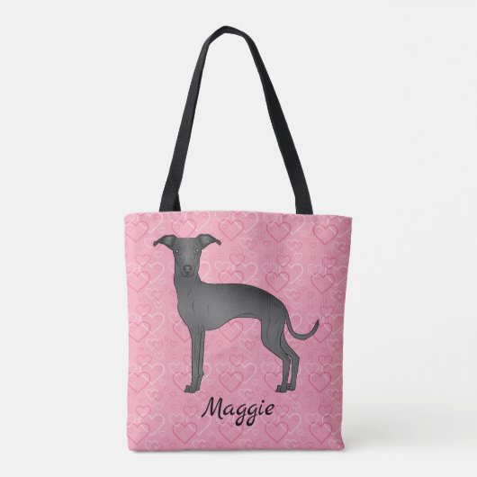 Zwarte Italiaanse snufjes op roze harten Tote Bag (Achterkant)