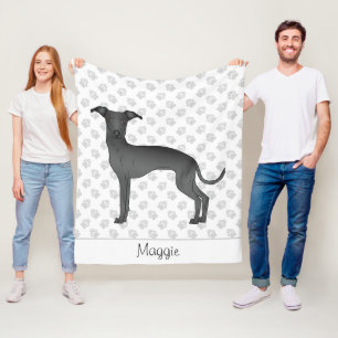 Zwarte Italiaanse Windhond Cartoon Hond Met Een Na Fleece Deken