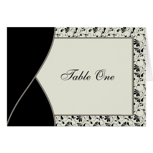 Zwarte Ivoor Cream Damask Trouwtafel Kaart (Voorkant Horizontaal)