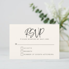 Zwarte Ivoor Crème Modern Script Lettering Trouwen RSVP Kaartje
