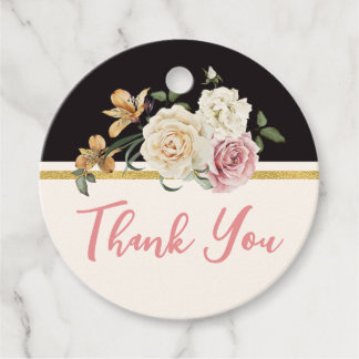 Zwarte, Ivoor, Gouden Bloemenboeket Bedankjes Labels