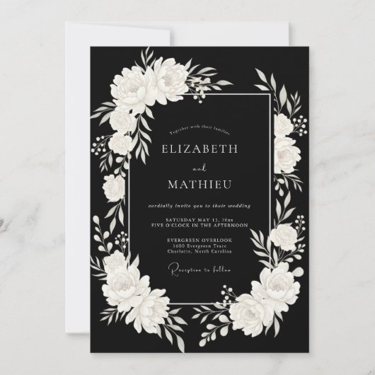 Zwarte Ivoor Loof Eucalyptus Bruiloft Kaart (Voorkant)
