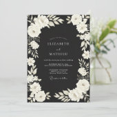 Zwarte Ivoor Ranunculus Eucalyptus Bruiloft Kaart (Staand voorkant)