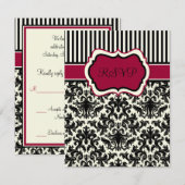 Zwarte, ivoorkleurige, rood gestreepte damasten RS Kaart (Voorkant / Achterkant)