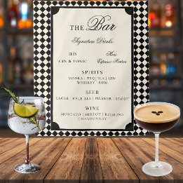 Zwarte Ivoorkontroles Oud Geld Trouw Bar Menu Bord Wandkleed