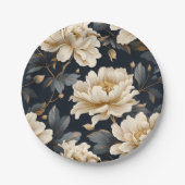 Zwarte Ivoren Bloemige Gepersonaliseerd Papieren Bordje (Voorkant)
