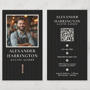 Zwarte Ivory Master Barber Foto QR Zakelijke Kaart Visitekaartje