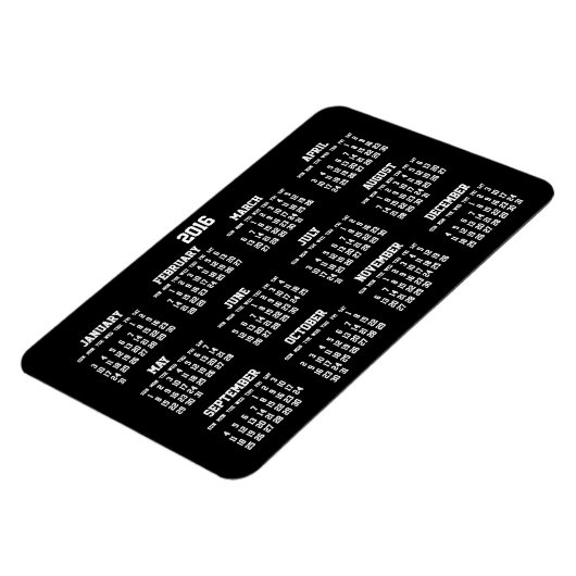 Zwarte Jaarkalender 2016 Grote Flexibele Magneten (Linkerzijde)