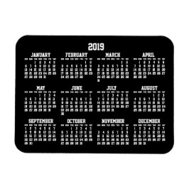 Zwarte jaarlijkse kalender 2019 kleine flexibele m magneet