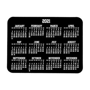 Zwarte jaarlijkse kalender 2021 kleine flexibele m magneet