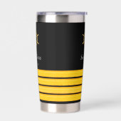 Zwarte jachtboot naam goud stuurwiel strepen geïsoleerde drinkbeker (Links)