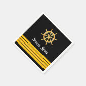 Zwarte jachtboot naam goud stuurwiel strepen servet (Hoek)