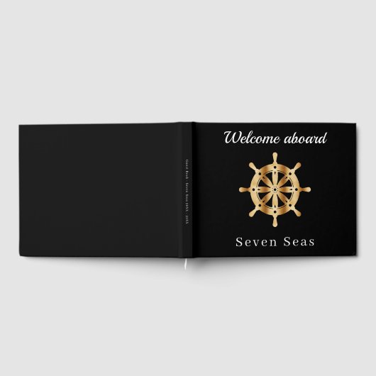 Zwarte jachtboot naam gouden stuurwiel gastenboek (Volledig)