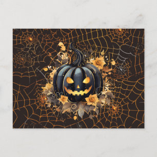 Zwarte Jack-O' Lantern Oranje Spinnenwebben Hallow Feestdagenkaart