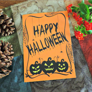 Zwarte Jack O' Lanterns & Spinnen Halloween Kaart