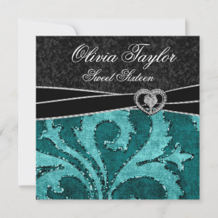 Zwarte Jade Groene Glitter Sweet Sixteen Verjaarda Kaart