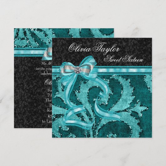 Zwarte Jade Groene Glitters Zweet Sixteen Verjaard Kaart (Voorkant / Achterkant)