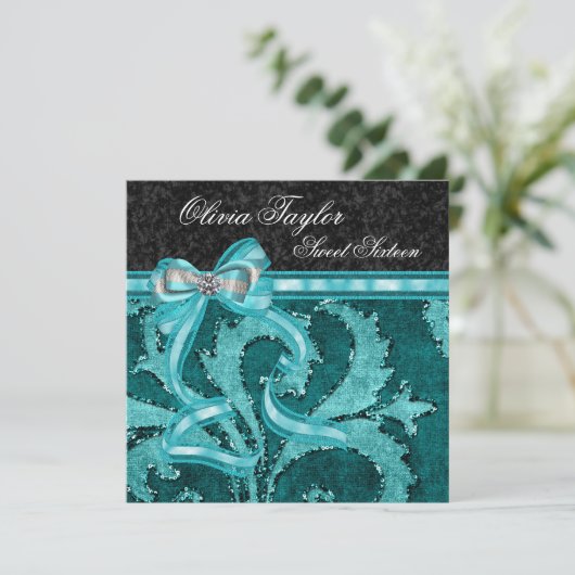 Zwarte Jade Groene Glitters Zweet Sixteen Verjaard Kaart (Staand voorkant)