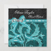 Zwarte Jade Groene Glitters Zweet Sixteen Verjaard Kaart (Voorkant)