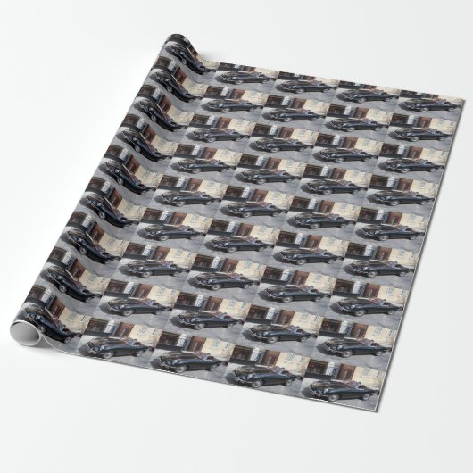 Zwarte Jaguar E Type Roadster Cadeaupapier (Uitgerold)