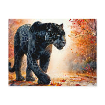 Zwarte Jaguar Herfst Waterverf