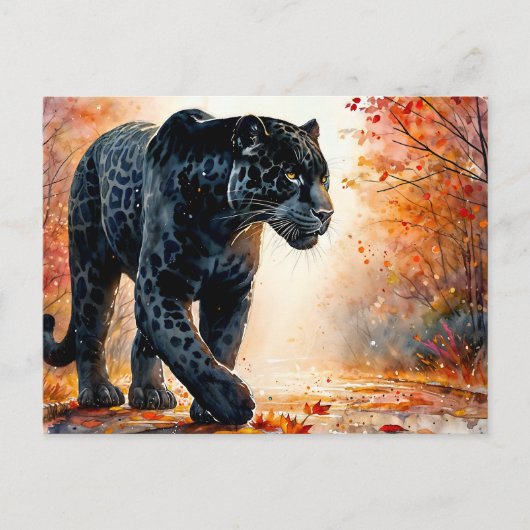 Zwarte Jaguar Herfst Waterverf Briefkaart (Voorkant)